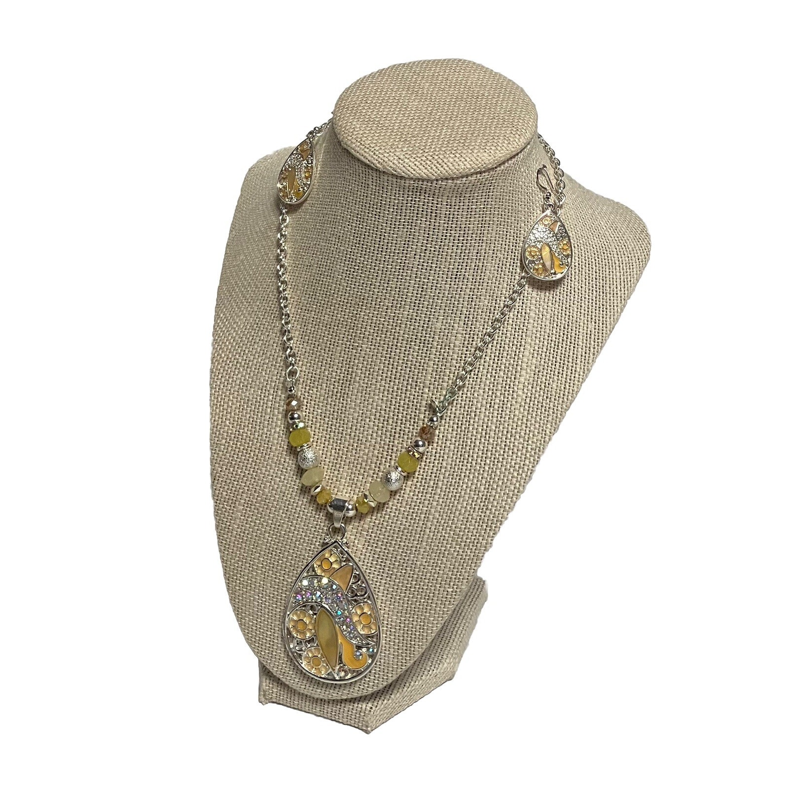 Womens Kim Rogers Jewelry Necklace W Pendant Matching Pierced Earrings Yellow 14$